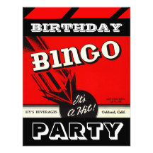 Retro Party Red Black White Bingo Invitations