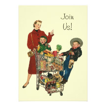 Retro Party Shopping Grocery Cart Full Invitation