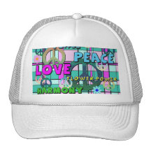 Retro Peace and Flower Power Pink Plaid Mesh Hat