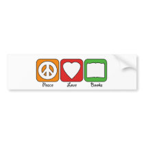 Retro Peace, Love, Books (Dark) Bumpersticker Bumper Stickers