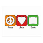 Retro Peace, Love, Books (Dark) Postcard