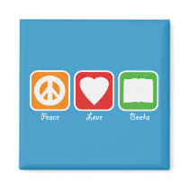 Retro Peace, Love, Books Magnet (Dark)