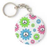 Retro Peace Symbol Flowers Keychain