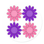 Retro Pink and Purple Flowers Round Stickers