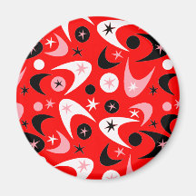 Retro Pink & Black Starburst Boomerang Fridge Magnets
