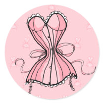 Retro Pink Corset Round Stickers