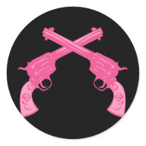 Retro Pink Crossed Pistols Round Stickers