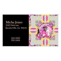 Retro Pink Haired Girl With Lollipop & Flowers Business Card
