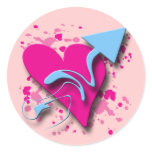 RETRO PINK HEART AND ARROW ROUND STICKER