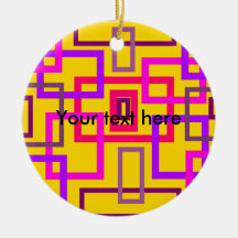 Retro pink purple and violet squares on yellow ornament
