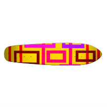 Retro pink red and violet squares on yellow skate board