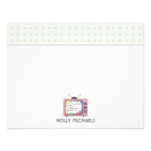 Retro Pink TV Set Flat Notecards Invitations