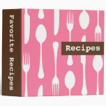 Retro pink white and brown kitchen recipe binder