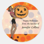 Retro Pinup Halloween Round Stickers