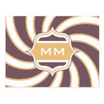 Rétro pourpre orange en spirale de monogramme cartes postales