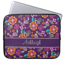 Retro Purple Floral Pattern Laptop Computer Sleeves