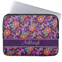 Retro Purple Floral Pattern laptop sleeves