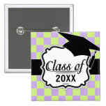 retro purple green chequered graduation grad buttons