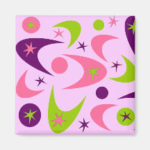 Retro Purple & Lime Starburst Boomerang Magnets