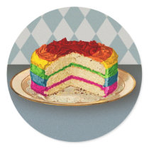 Retro Rainbow Cake Round Stickers