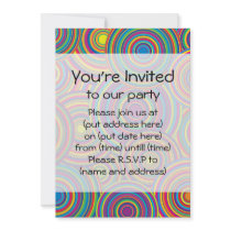 Retro Rainbow Circles Pattern Personalized Invites