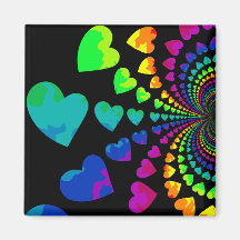 Retro rainbow hearts on black fridge magnets