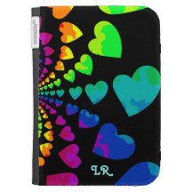Retro rainbow hearts on black kindle cases