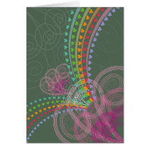Retro Rainbow Hearts Pink Swirls Valentine Card