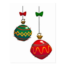 Retro Red and Green Christmas Ornaments Postcard
