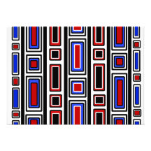 Retro red white black and blue rectangle pattern personalized announcement