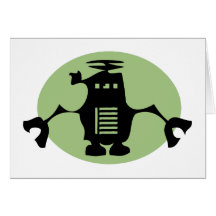 Retro Robot in Green Spotlight Greeting Cards