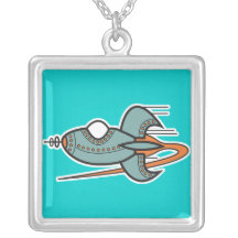 retro rocket personalized necklace