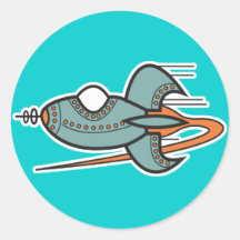 retro rocket round stickers