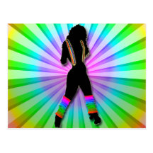 Retro Roller Girl on Rainbow Postcard