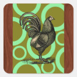 Retro Rooster Square Stickers