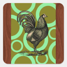 Retro Rooster Square Stickers