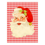 Retro Santa on Plaid Postcards