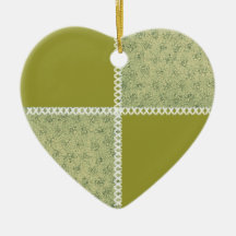 Retro Scrap Patchwork Sage Heart Ornament
