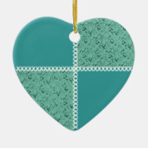 Retro Scrap Patchwork Teal Sage Heart Ornament