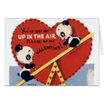 Retro See Saw Panda Bear Valentine's Day Card