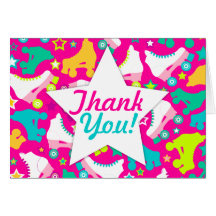Retro Skates "Thank You" Hot Pink Custom Greeting Cards