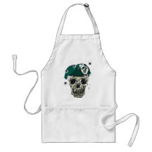 Retro skull and beret military motif aprons