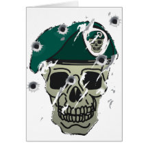 Retro skull and beret military motif greeting card