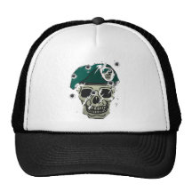 Retro skull and beret military motif hat