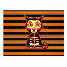 Retro Skull Cat Post Card