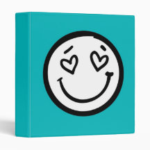 Retro Smiley Face on Teal Color Background 3 Ring Binder