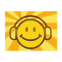 Retro Smiley Headphones Post Cards