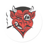 retro smoking devil face round stickers