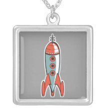 retro space rocket necklace