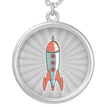 retro space rocket necklace